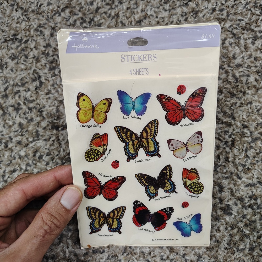 Vintage Hallmark Butterfly Stickers 4 Sheets New Sealed 90s Ladybug Monarch USA